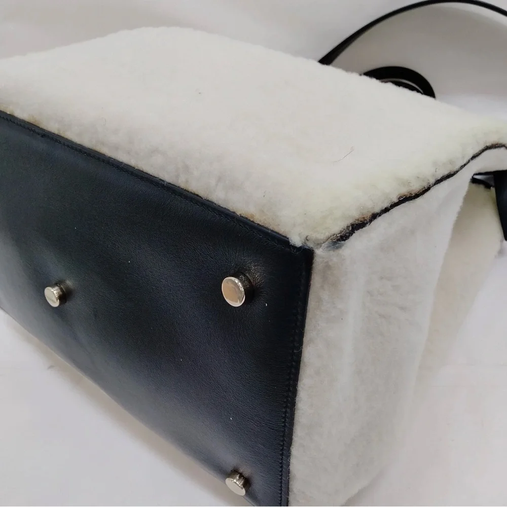 JIL SANDER Quiet Luxury Rare Leather-Trimmed Shearling Tote Bag W Shoulder Strap
